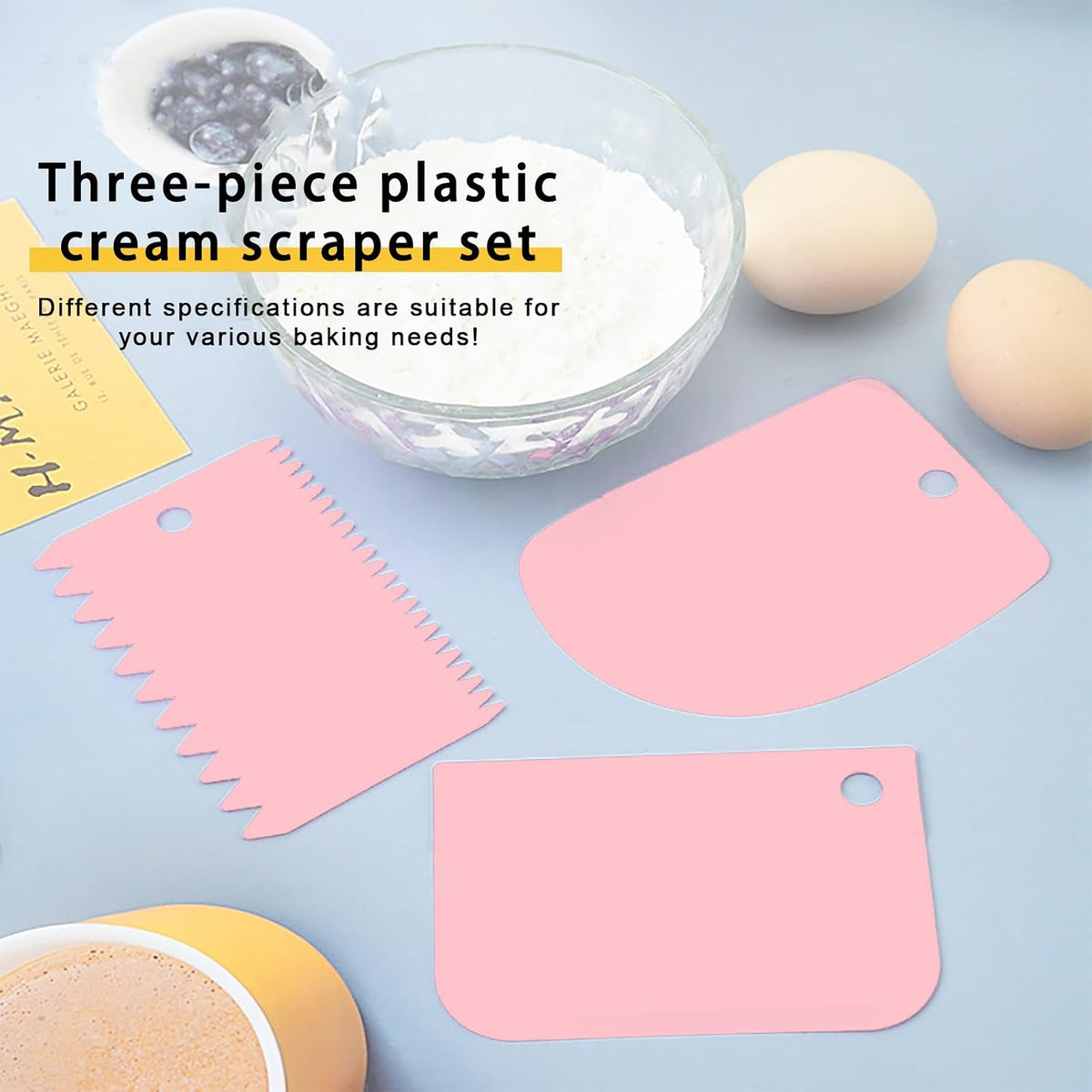 Offset Icing Spatula Set, Stainless Steel Cake Decorating Tools | 6",8",10" blades, non-slip handles, 3 scrapers. Angled offset for easy frosting. Ideal for baking &amp; cake decorating