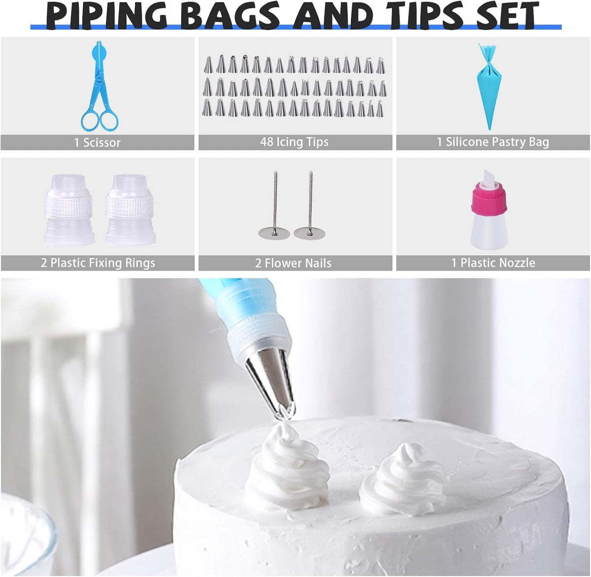 Uten Cake Decorating Supplies Kit 60pcs, with Turntable Cupcake Stands | Cake Baking Tools, including Cake Stand, Icing Piping Tips and Bags, Spatulas, Icing Scraper, Scissor, Couplers, Flower Nail