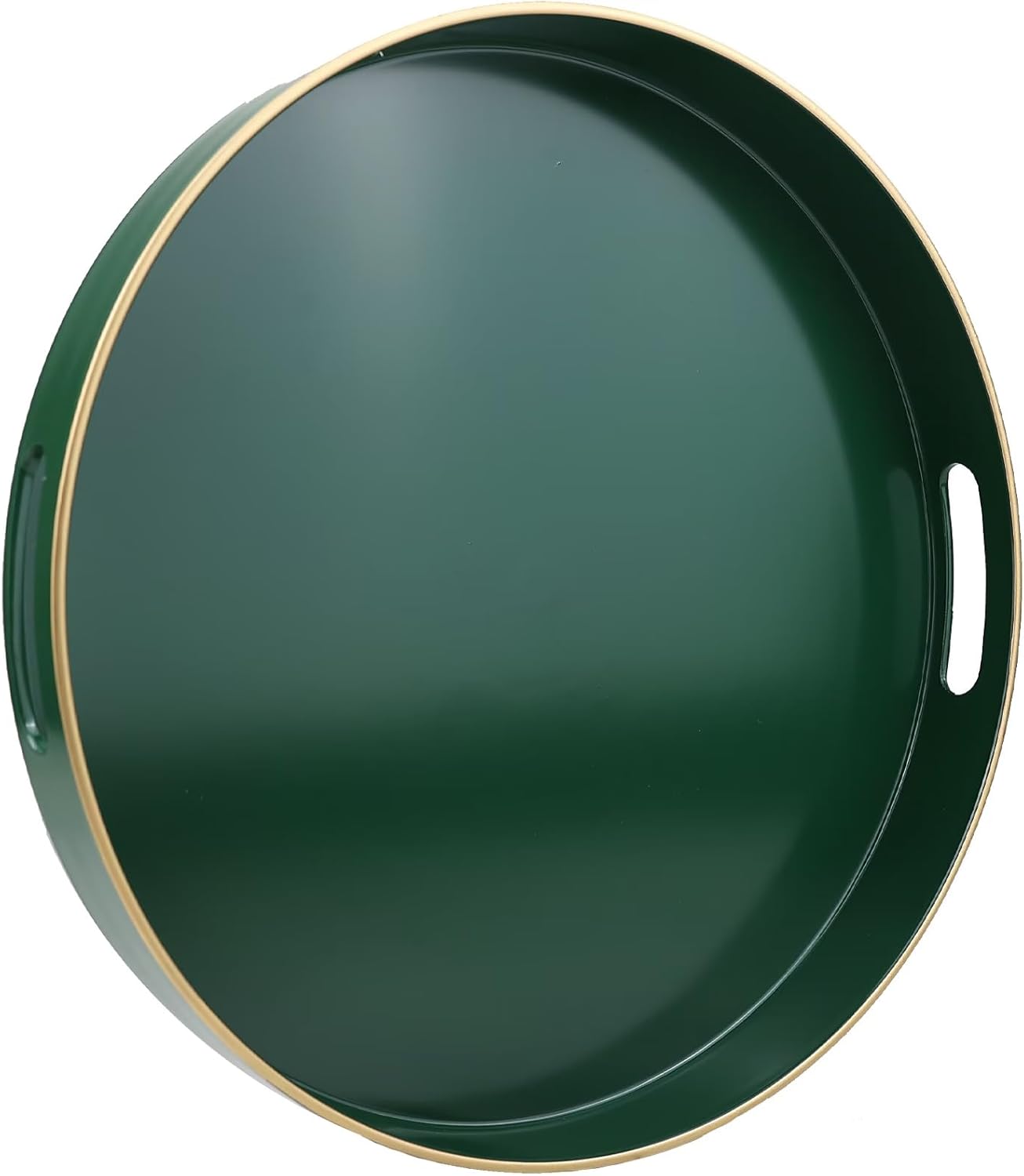 Green Round Decorative Tray with Handles, 13" Versatile Serving Tray for Coffee Table, Ottoman, Idea
