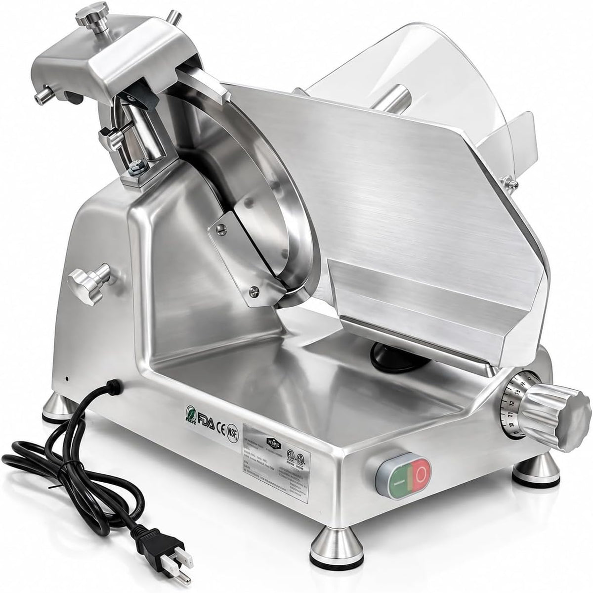 KWS KitchenWare Station 420W 12" Commercial Meat Slicer MS-12DS Anodized Aluminum Base with Stainless Steel Blade + Blade Removal Tool, Frozen Meat/Cheese/Food Slicer Commercial and Home Use