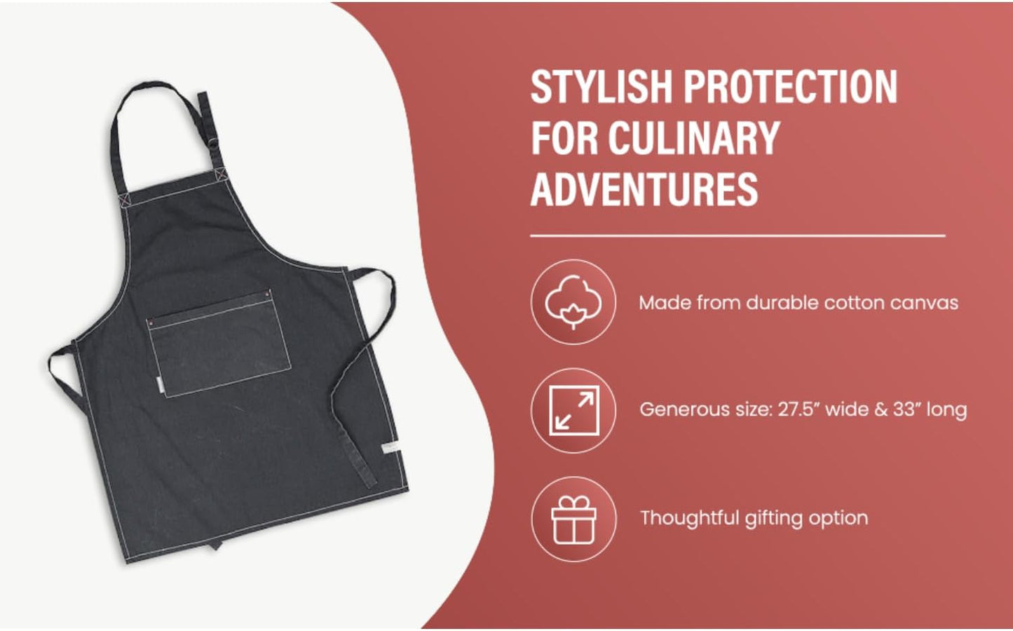 Cotton Solid Aprons for Women with Pocket, Adjustable Strap and Waist Ties Washed Chef Aprons for Cooking, Baking and Gardening (27.5 x 33 Inches - Gray)