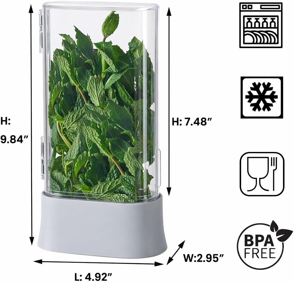 vacane Herb Keeper for Refrigerator, Fresh Herb Saver Herb Storage Containers, Cilantro Container for Fridge Asparagus Container, Dishwasher Safe