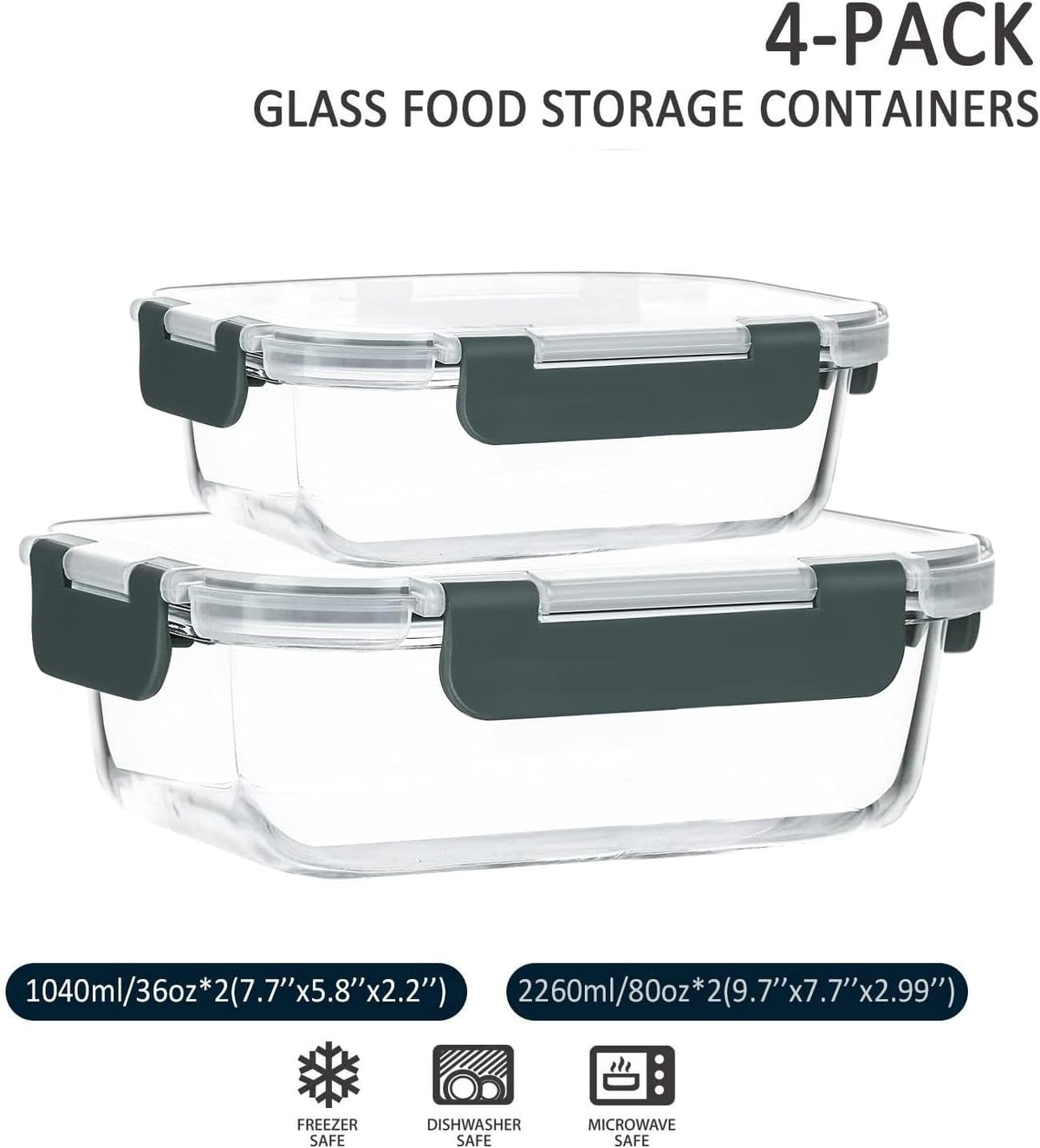 M MCIRCO 80 oz &amp; 36 oz Extra Large Glass Food Storage Containers with Lids