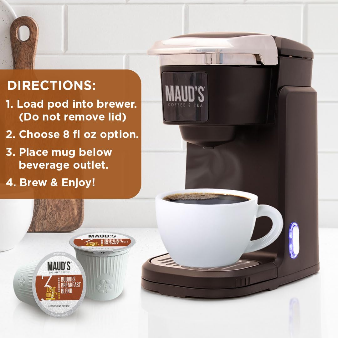 Maud's Breakfast Blend Coffee Pods, 100 ct, Light Roast Coffee in Recyclable Single Serve Pods – 100% Arabica Beans, Compatible with Keurig K Cups Maker