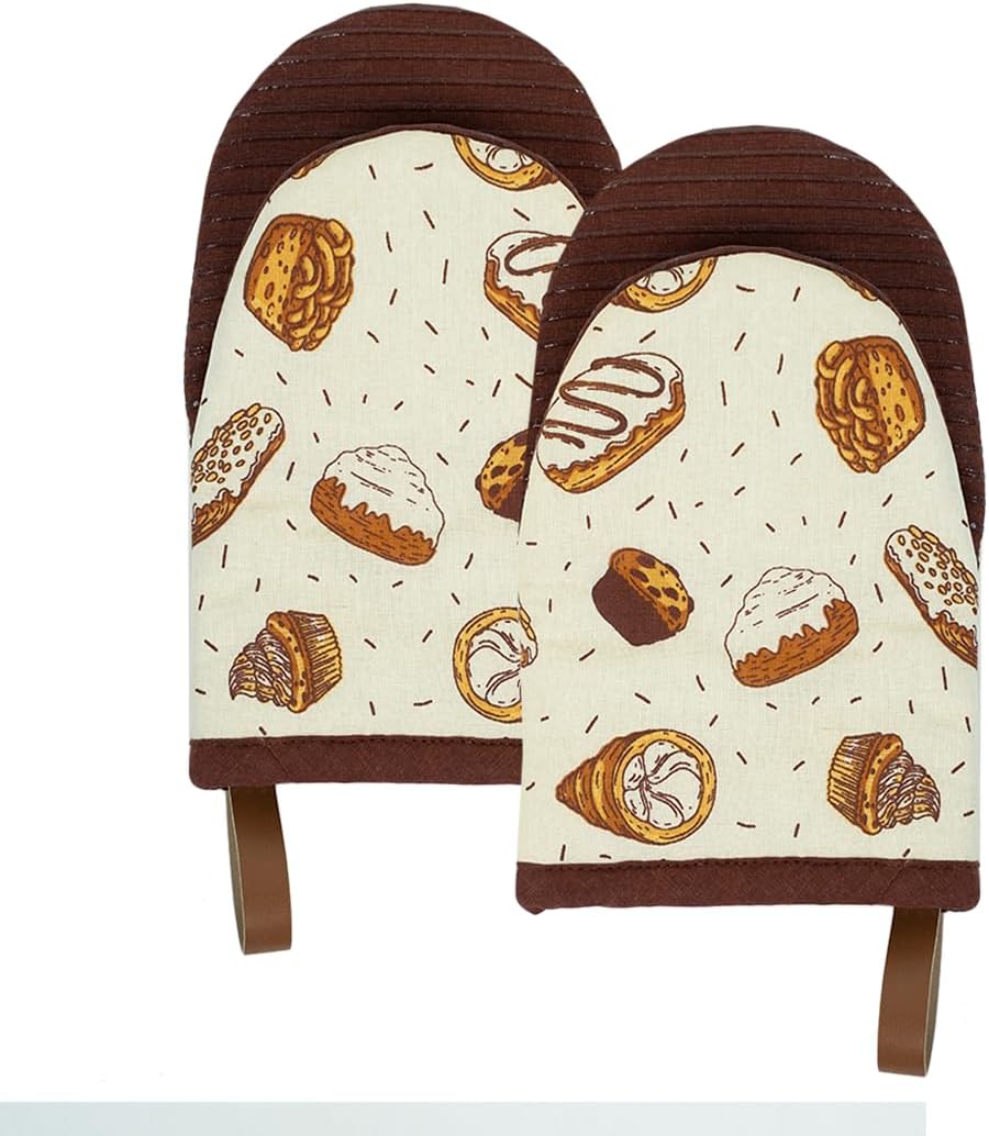 Folkulture Fall Oven Mitts, Bakery, Set of 2, Heat Resistant - (5.75"x9") | 100% Cotton, Non Slip, Silicone, Cute Striped Mini Mits with Hanging Loop, Kitchen Décor, Cooking Gifts, New Home Essentials