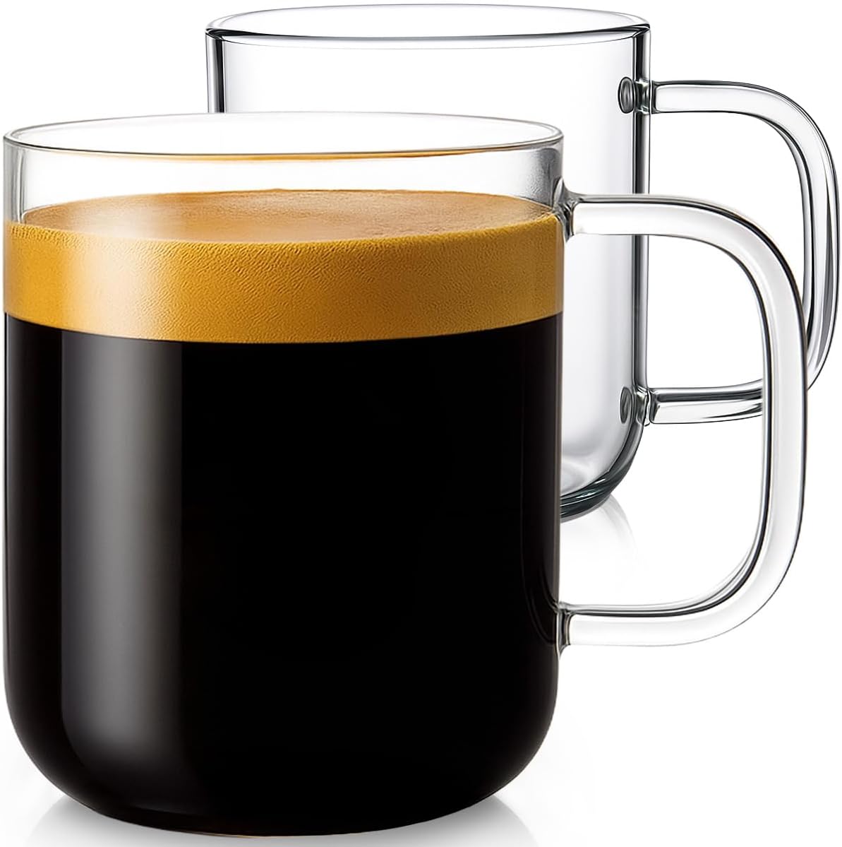 Aquach Glass Mugs 16 oz Set of 2, Large Clear Glass Cup with Handle for Hot/Cold Coffee Tea Beverage