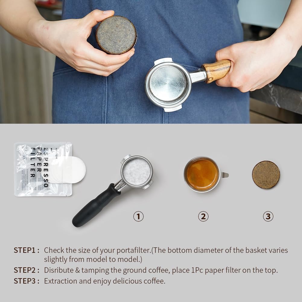 watchget 53mm Espresso Paper Filters Fits 54mm Portafilter Baskets, 100Pcs | Unbleached Espresso Filter Puck Screen Portafilter Paper, Disposable &amp; Mess-Free, Keep Shower Screen Clean