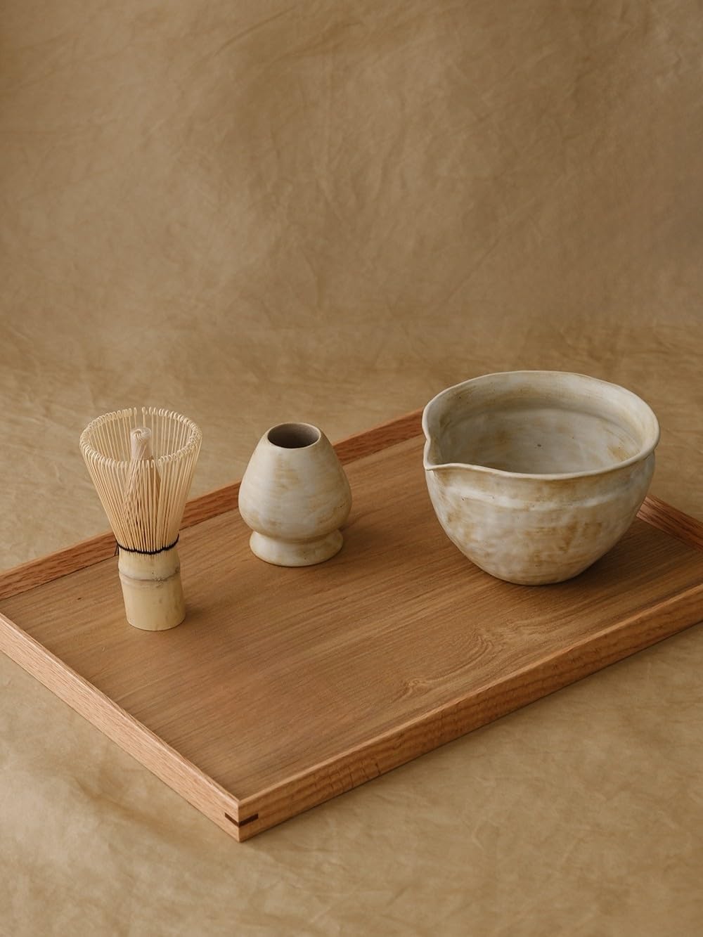 Matcha Set with Handmade Ceramic Bowl &amp; Bamboo Whisk, Sandstone, 6-Pc | Matcha Whisk Set, 16.9 Oz Matcha Bowl with Spout, Bamboo Whisk, Holder, Scoop, Sifter and Tea Cloth, Matcha Kit for Ceremony