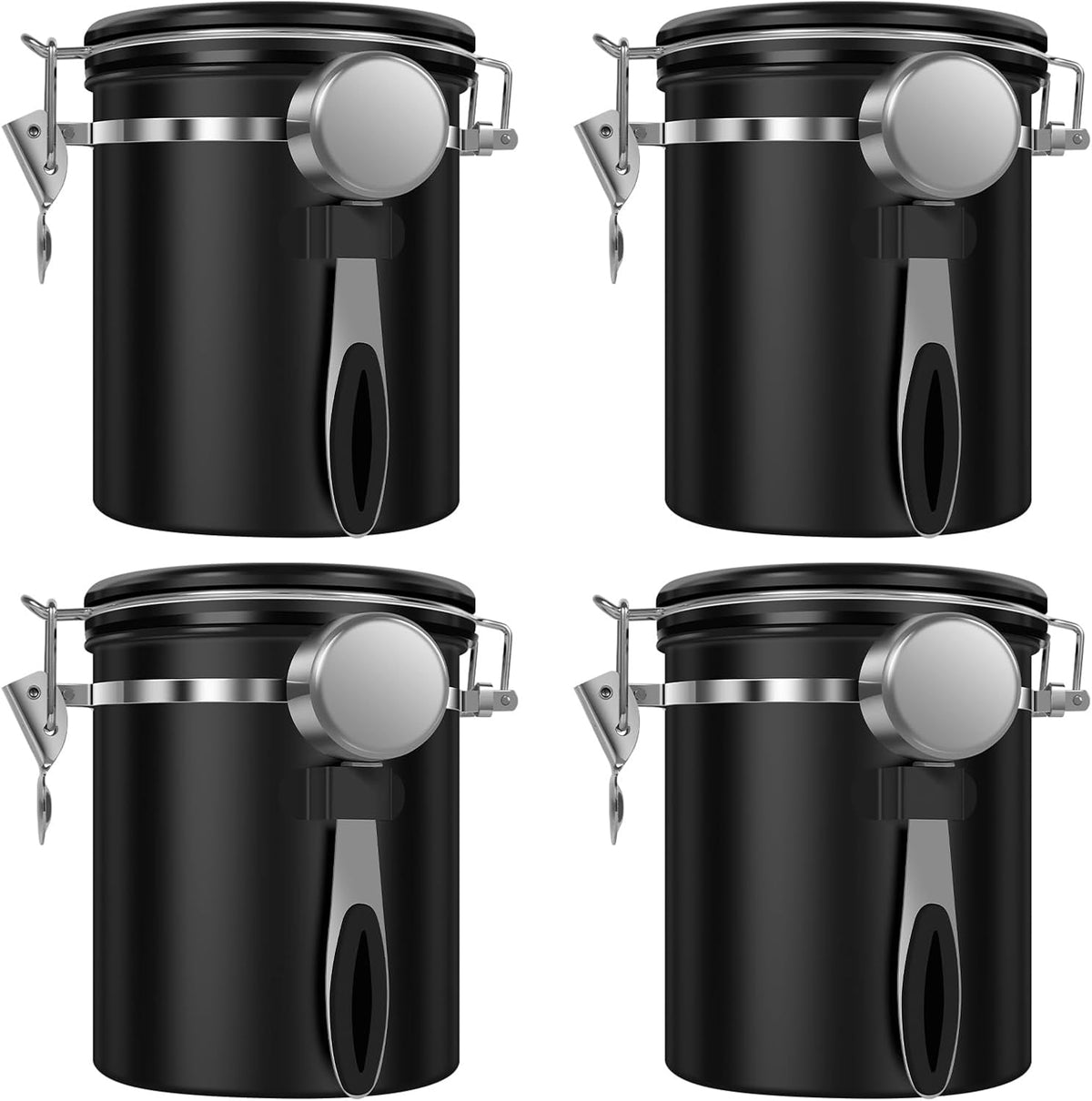 4PCS Coffee Storage Canister 1.5L 51OZ Double Airtight Coffee Beans Container with Date Locator 304 Stainless Steel Kitchen Food Storage Container with Spoon for Tea Sugar