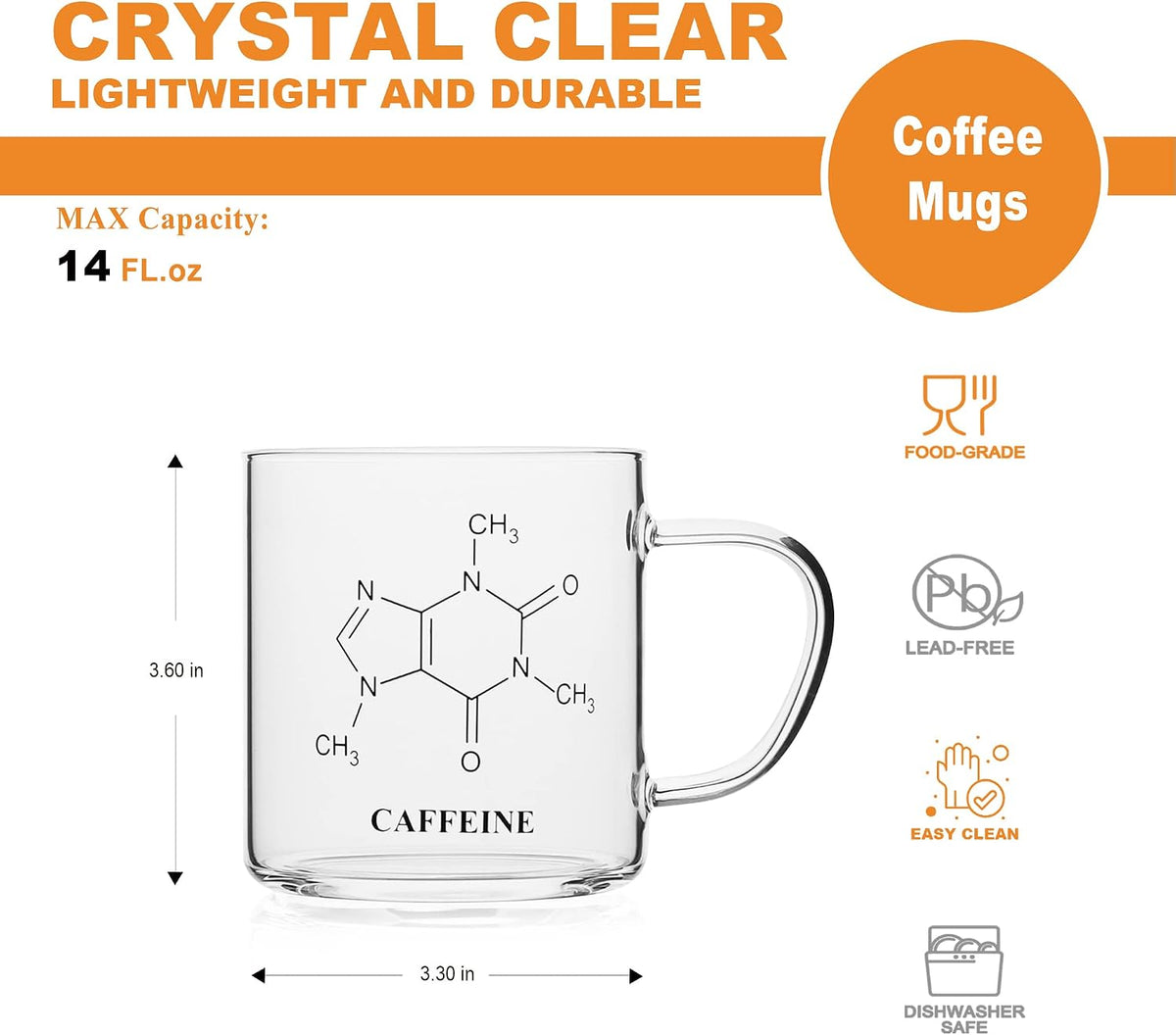 LUXU Glass Coffee Mugs, 14 oz Ice coffee cups,Clear Tea Cups Set of 2 | Everyday Drinkware,Water Glass,Glass Drink Tumblers,Bar Glassware,Borosilicate Glass Mugs with Handle for Hot/Cold Beverages