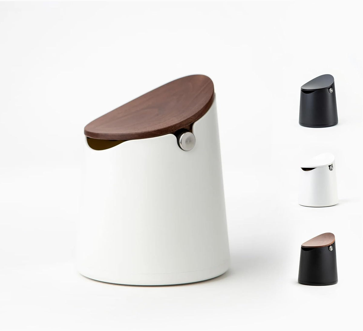 CREMA Coffee Products Arc Knock Box | Holds 12–16 Espresso Pucks | Durable Stain Resistant Build with Non Slip Base | Easy Clean Up Moisture Control | White Base &amp; Walnut Plastic Lid