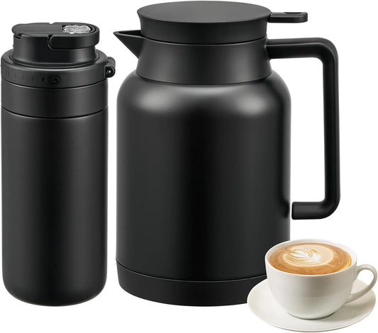 2 Pack 49oz Thermal Coffee Carafe and 15oz Insulated Water Bottle, Stainless Steel Vacuum Thermal Carafes and Water Bottle