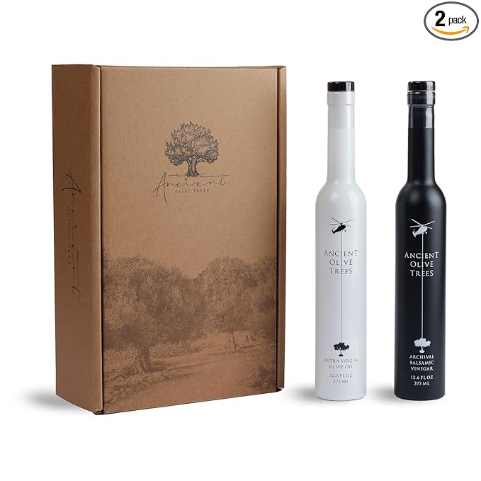 ANCIENT OLIVE TREES - Balsamic Vinegar with Extra Virgin California Olive Oil | EVOO Pressed from Arbosana & Arbequina Olives | Aceto Balsamico di Modena IGP | Both 12.6 FL. OZ.