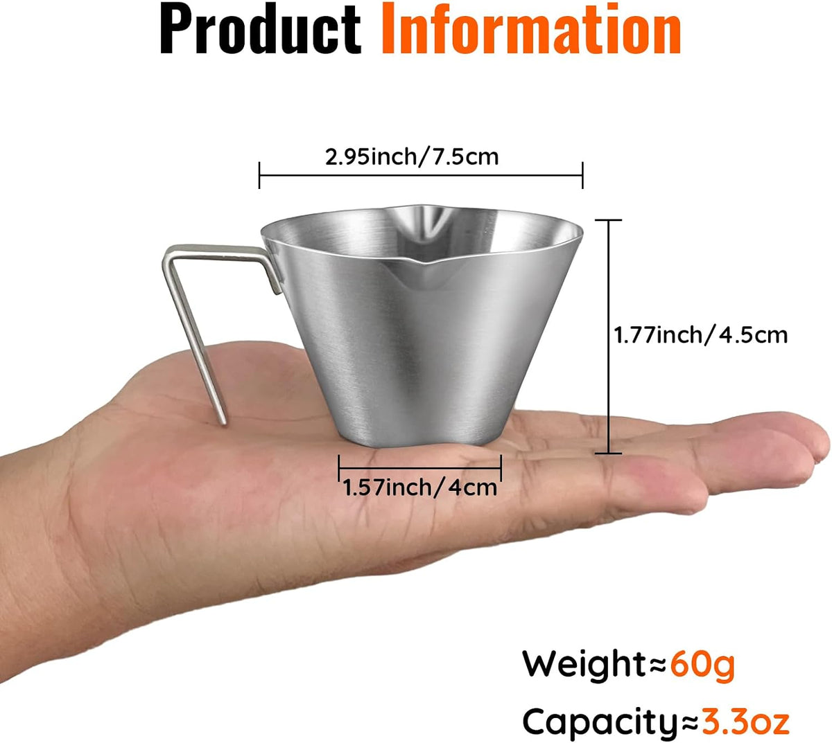 YARRAMATE Stainless Steel Espresso Shot Cup, 3.4oz/100ml (Silver) | Heat Insulated Grip, Stackable, Dual-Scale Accuracy, Easy to Rinse Clean, Fits Espresso Maker