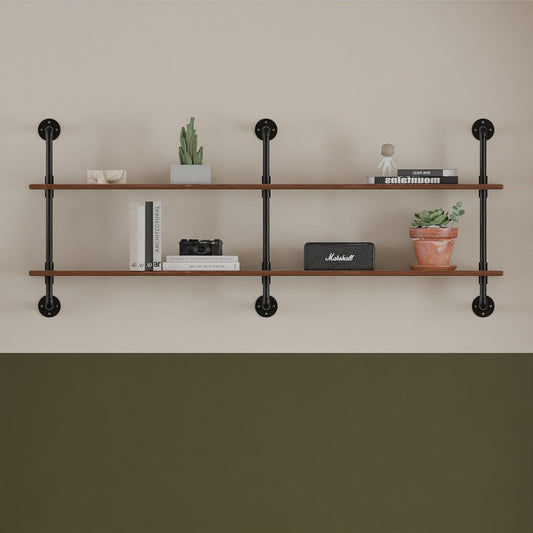 Floating Shelves Wall Bookshelf Industrial Pipe Shelving Shelves Real Wood Planks 70 inch Rustic Wall Shelves Hanging