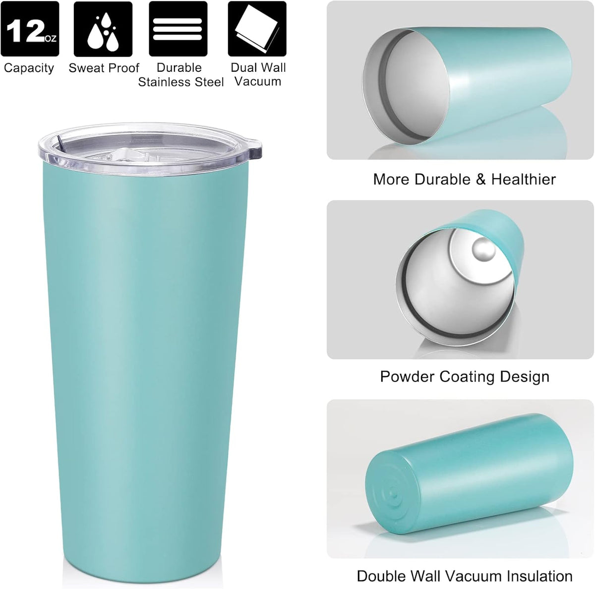 VEGOND 20oz Tumbler Bulk with Lid and Straw 12 Pack, Stainless Steel Vacuum Insulated Tumbler, Double Wall Coffee Cup Travel Mug, River Green