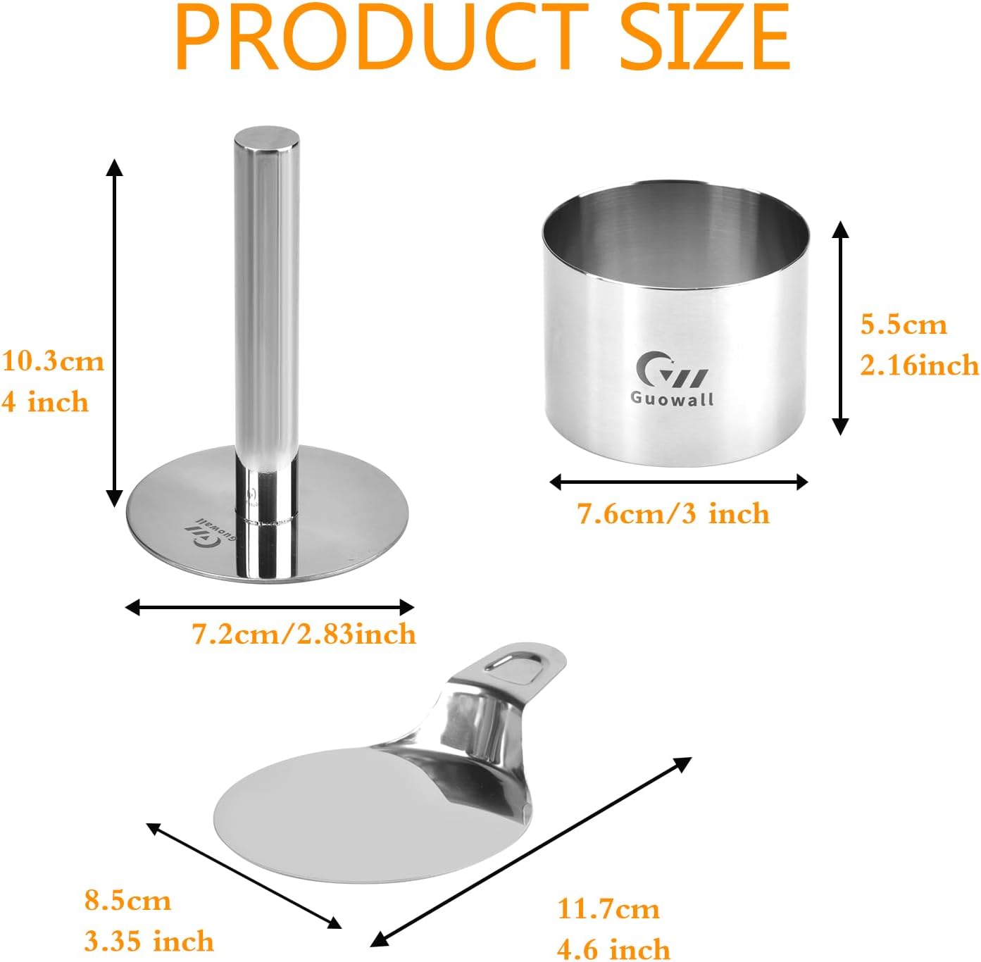 6 pcs Seamless Cake Ring Mold Set 3 inch Stainless Steel Round Cake Cutter Food Pastry Mousse Mold for Baking (Includes 1 Lifter, 1 Pusher and 6 Rings)