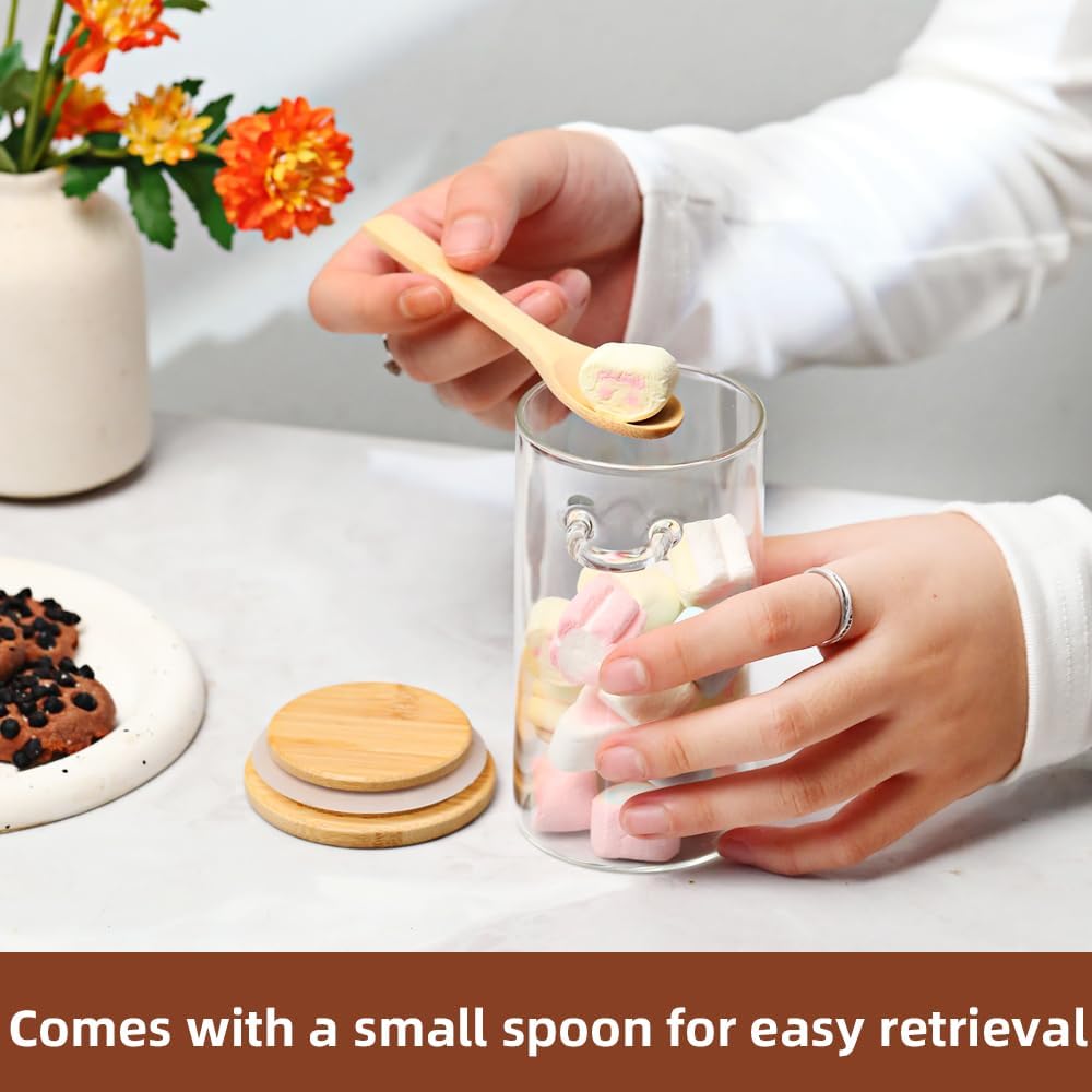 Glass Sugar Container with Spoon, 8 Pack 10oz Glass Tea Jars with Bamboo Lids and Spoons, Loose Leaf Tea Containers for Coffee Beans, Brown Sugar, Nuts, Candy, Bath Salts