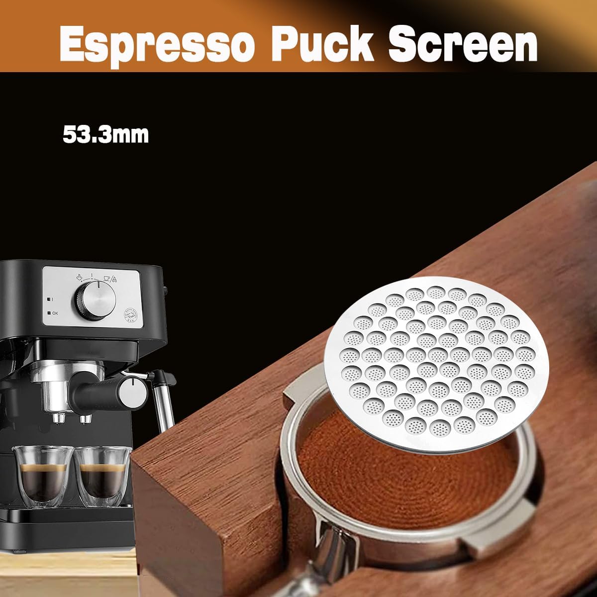 53.3mm Espresso Puck Screen-Food-Grade 316 Stainless Steel, 0.8mm Thickness, Reusable Filter for Espresso Portafilter-Compatible with Puck Screen 54mm Breville &amp; Breville Coffee Accessories
