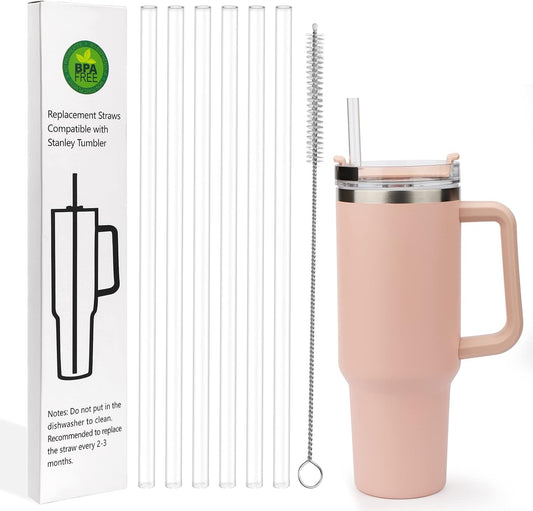 AIERSA 6 Pack Replacement Straws Compatible Stanley 40/30oz Tumbler,Reusable Plastic Clear Straw,12Inch Tall Long Drinking