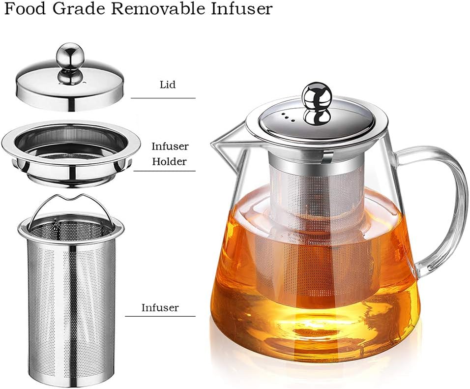 TMOST Glass Teapot with Infuser Tea Pot 950ml/32oz Tea Kettle Stovetop Safe Blooming and Loose Leaf Tea Maker Set (32oz/ 950ml)