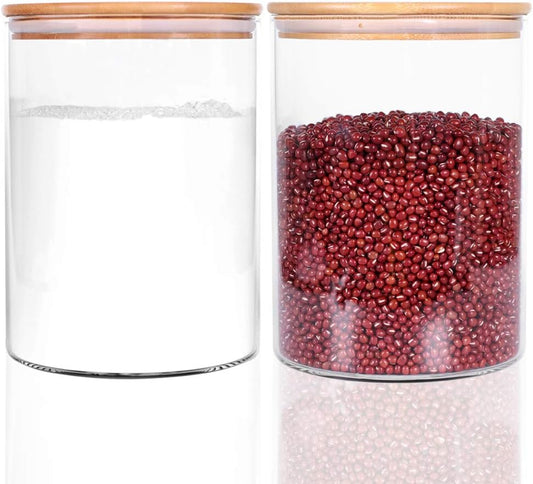 Set of 2 Large Glass Food Storage jar, 100 FL OZ (3000ml) Glass Flour Canister with Airtight Bamboo Lids for Kitchen Corner,