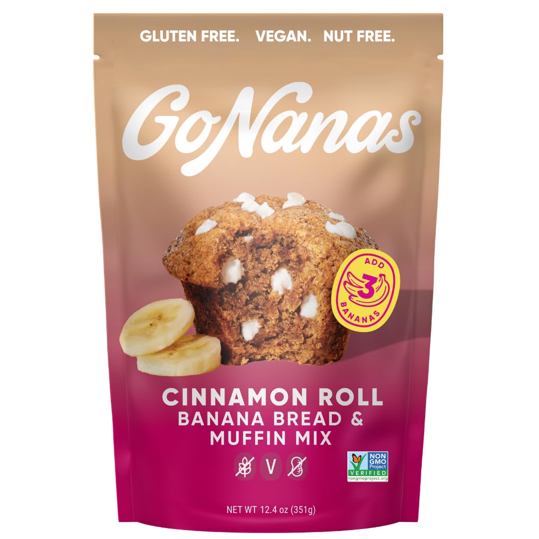 GoNanas Cinnamon Roll Banana Bread &amp; Muffin Mix, Gluten Free, Vegan, 1 Pack | Dairy Free, Nut Free, Soy Free | Allergen Friendly | Better for You | Customizable | Bakes 12 Muffins or 1 Loaf | Women-Owned