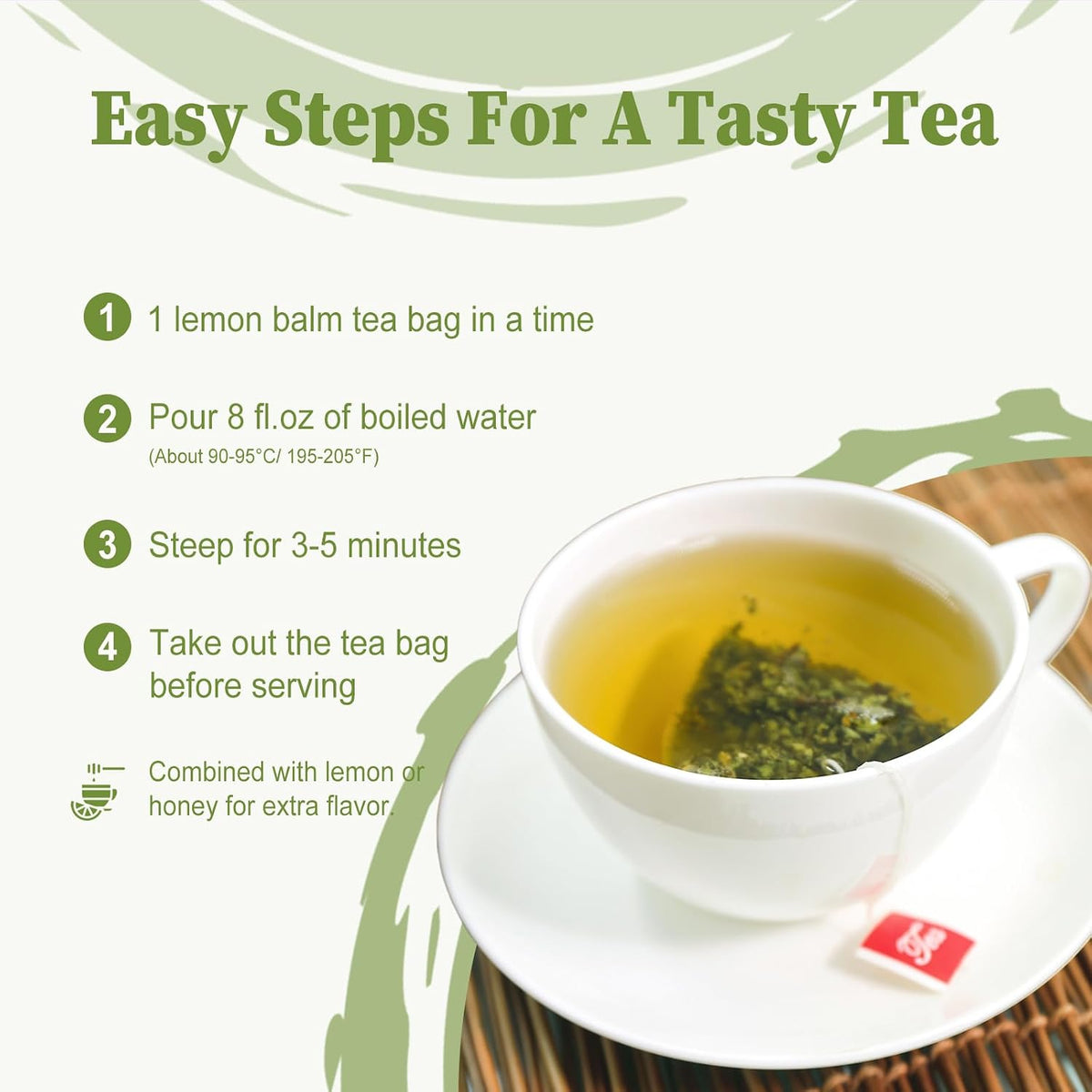 FullChea - Lemon Balm Tea Bags, 40 Count, Natural lemon balm leaves | Melissa Officinalis, caffeine-free, promotes relaxation and supports digestive comfort in herbal tea blends