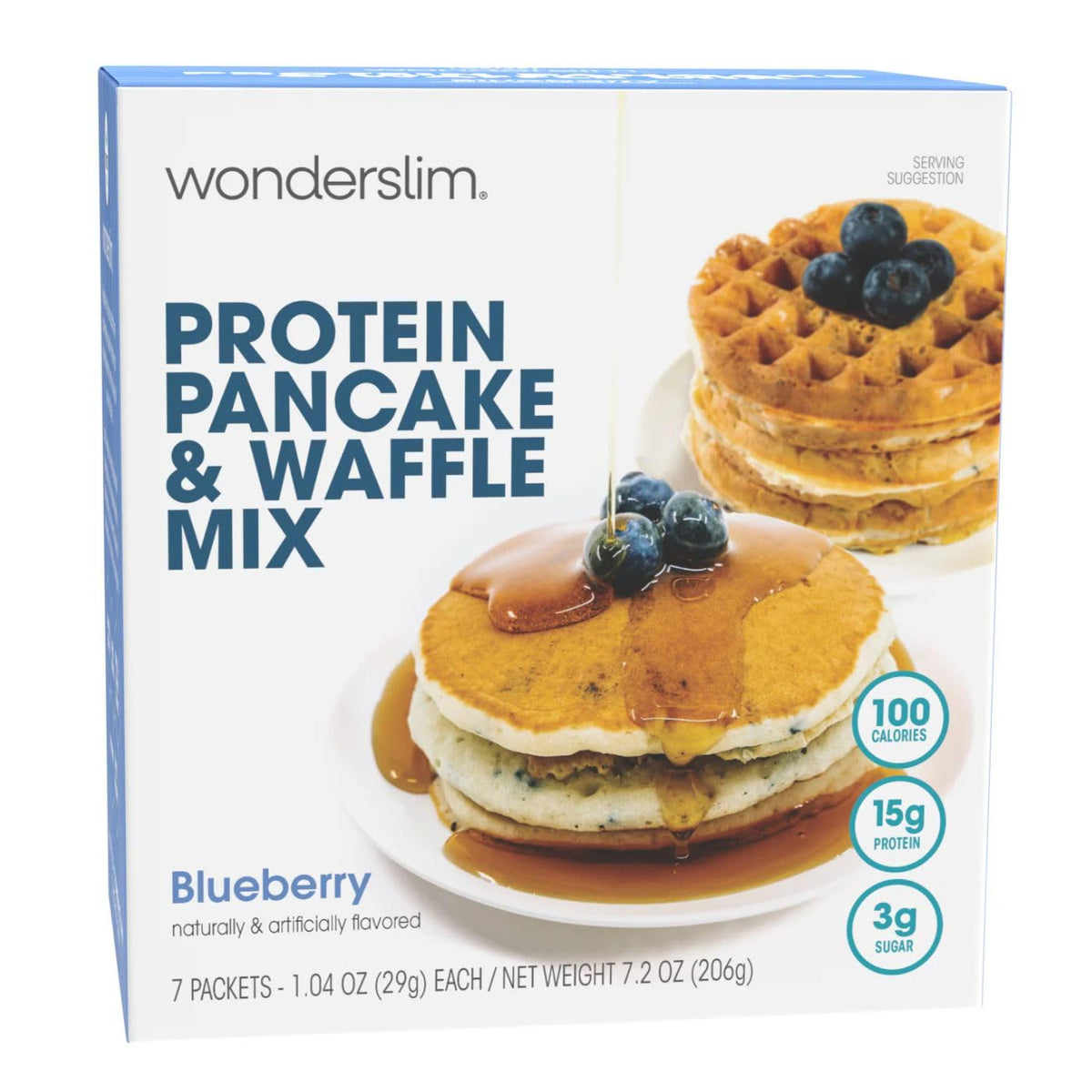 Wonderslim Protein Pancake &amp; Waffle Mix, Low Calorie – 7 Pack (Blueberry)