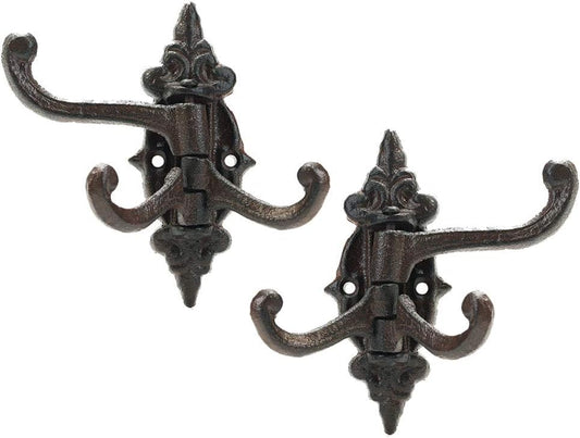 Sungmor 2-Pack Cast Iron 3-in-1 Flexible & Functional Swivel Wall Hook - Vintage Coat Hook Garden Planter Hanger - Heavy