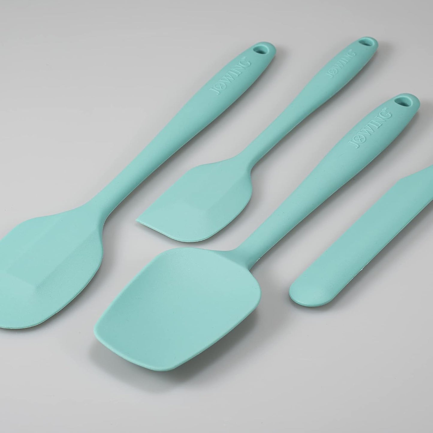 4 Piece Silicone Spatula Set, Flexible Heat Resistant Non-scratch Baking Cooking Rubber Spatulas with Stainless Steel Core, Aqua Sky | One-piece silicone rubber spatulas for baking and cooking; flexible tips, gentle on nonstick cookware and dishwasher saf
