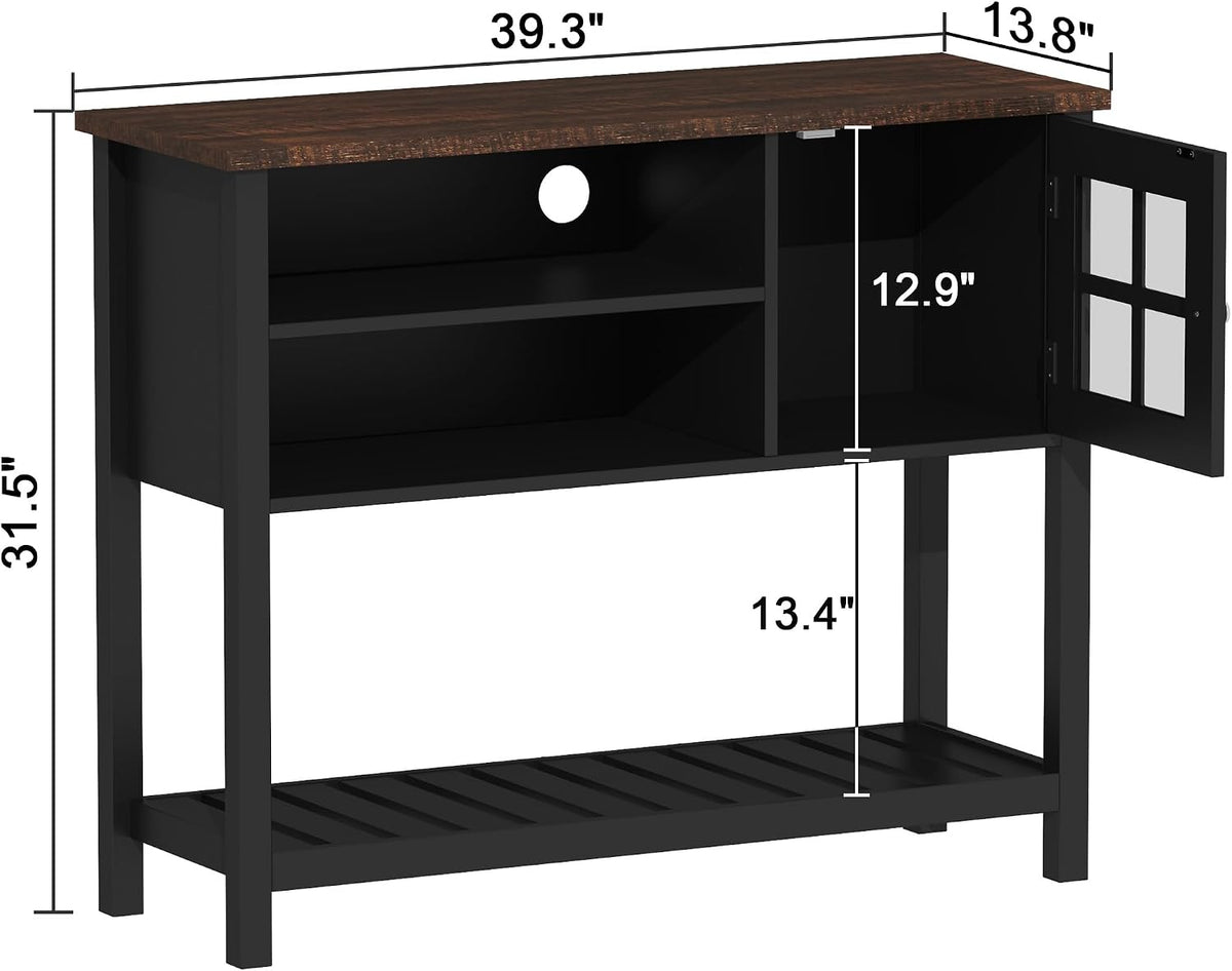 ChooChoo Farmhouse Coffee Bar Cabinet, 40" W Buffet Cabinet with Glass Door | Sideboard Buffet with Storage, Console Table, Black
