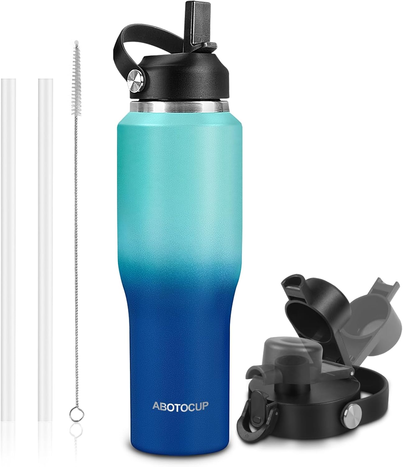 Insulated Water Bottle 32oz with Straw/Spout Lids, Stainless Steel Water Bottles Keep Cold 24h&Hot 1