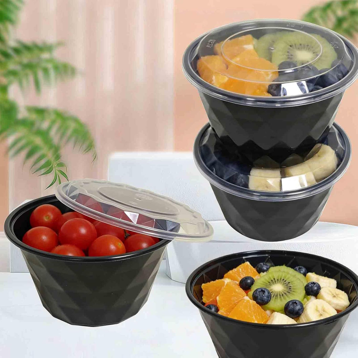 100pc 26 Oz Meal Prep Containers disposable, Plastic Food Take Out Containers With Lid, Take Out Containers Disposable, Reusable food storage containers Round Box，Microwave Freezer Dishwasher Safe