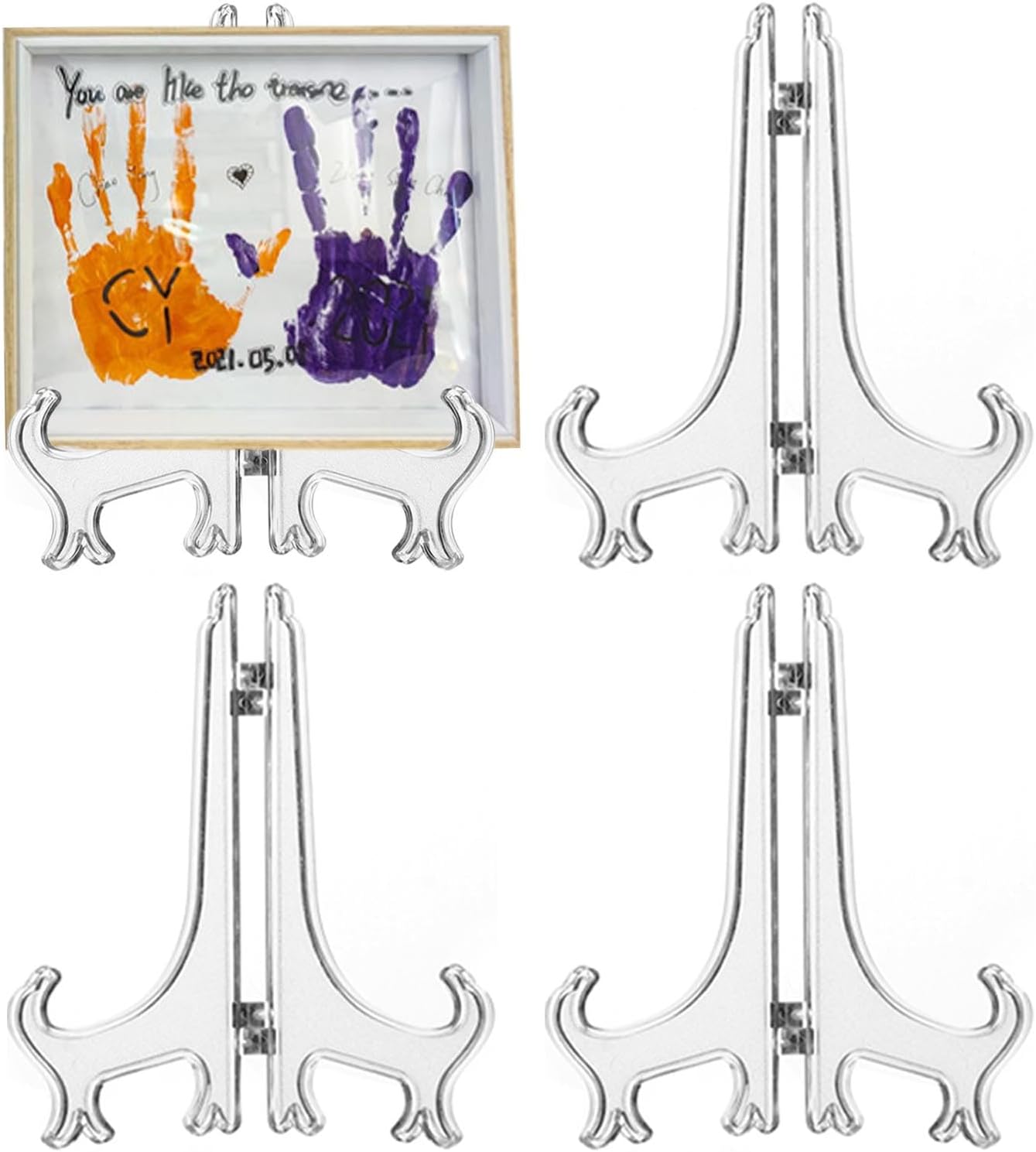 4 Pack 12 Inch Clear Plastic Easels or Stand/Plate Holders to Display Pictures or Other Items at Wed