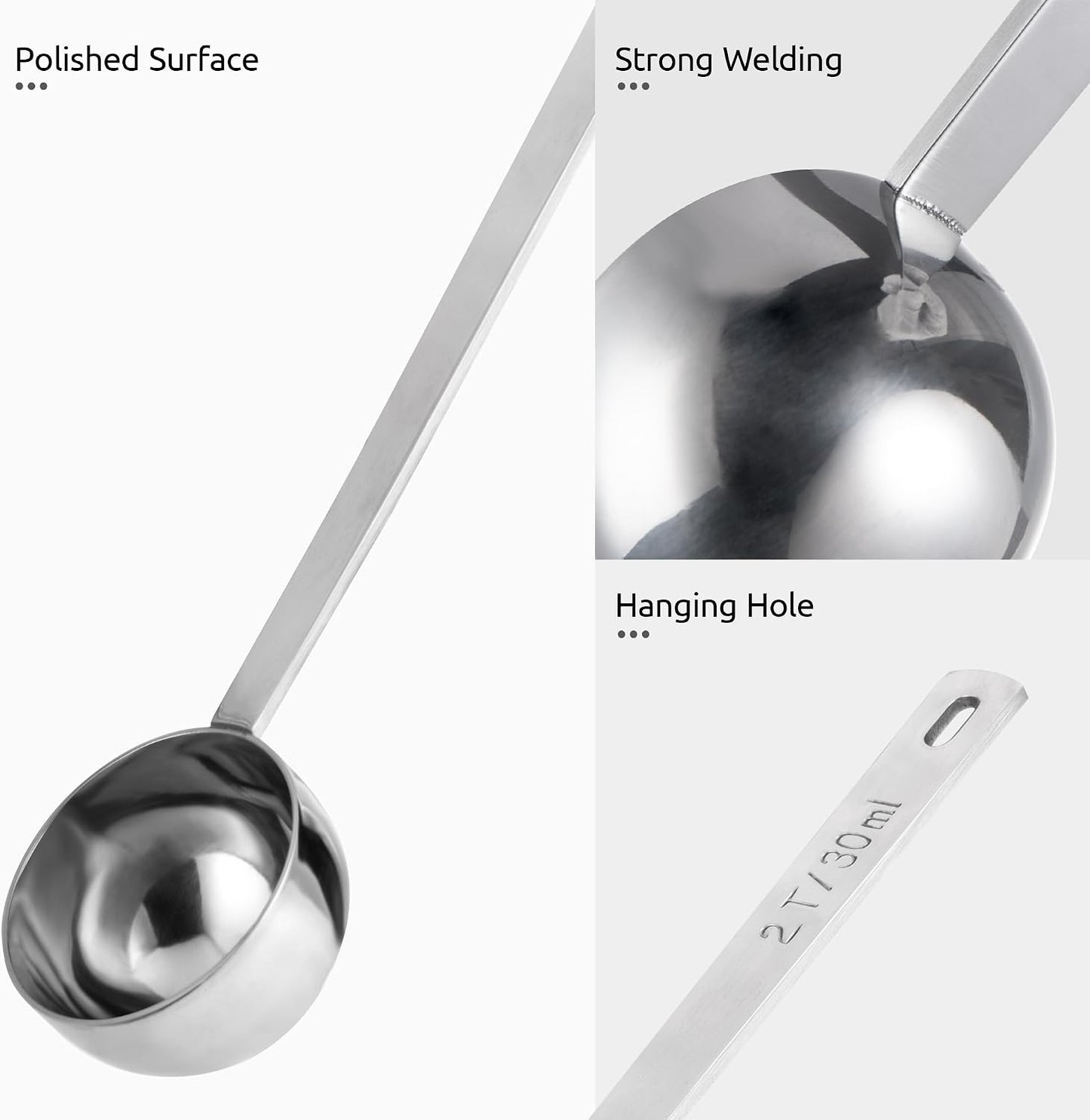 U-Taste Coffee Scoop 1&amp;2 Tablespoon: 18/8 Stainless Steel Measuring Scooper for Ground Coffee, Bean, Powder, Espresso, 6.9in Long Handle Metal Meaure Spoon for Canister, Jar(1&amp;2Tbsp/15&amp;30ml, Silver) | 18/8 Stainless Steel Tablespoon Scoop, Lon