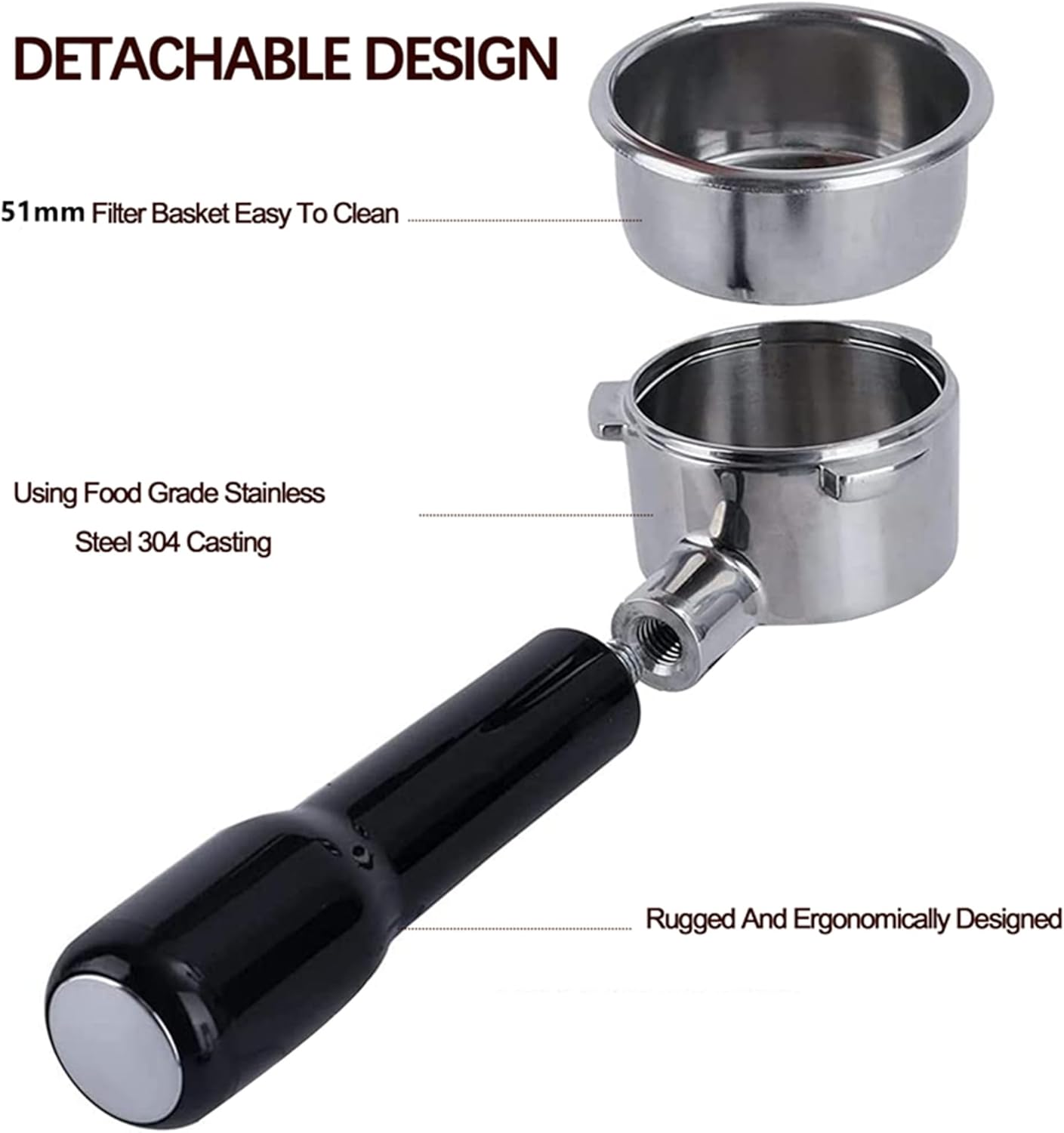 51mm Bottomless Portafilter 3 Ears Compatible with CASABREWS CM5418 and 3700 Series, Espresso Naked Bottomless Portafilter for Mr. Coffee/Wirsh/Gevi Espresso Machine, 304 Stainless Steel Filter Basket
