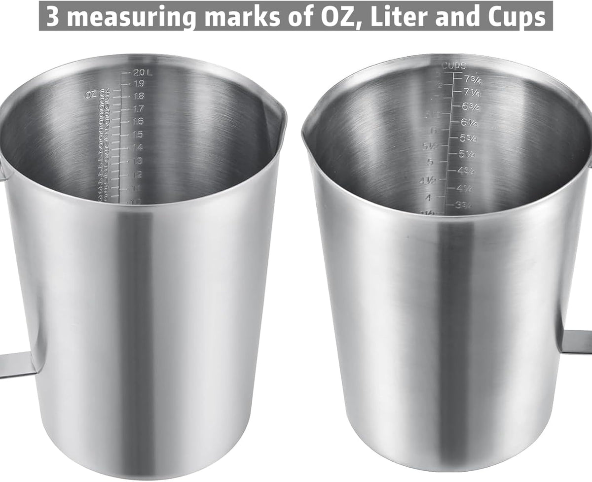 KSENDALO 64Oz/8Cup Stainless Steel Pitcher (SUS304), 2 Liter Metal Container for Water, Milk, Liquid with Handle with Engraved Markings, Silver