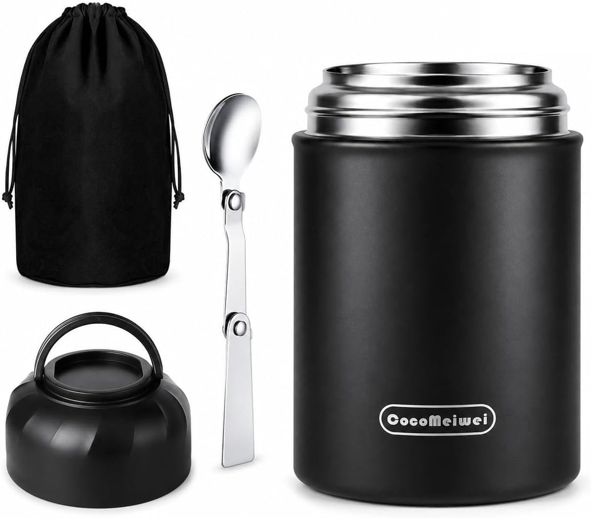 CocoMeiwei Thermo for Hot Food & Drinks, Thermo Lunch Box, 17oz Vacuum Insulated Food Container with Spoon&Drawstring Bag