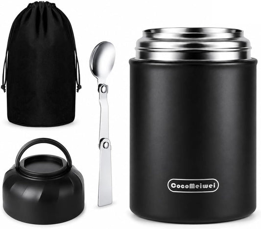 CocoMeiwei Thermo for Hot Food & Drinks, Thermo Lunch Box, 17oz Vacuum Insulated Food Container with Spoon&Drawstring Bag