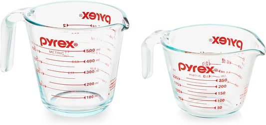 Pyrex Essentials (2-Pack) Glass Measuring Cups Set, (1 & 2 Cup) Measuring Cups For Prepping, Baking and Cooking, Preheated