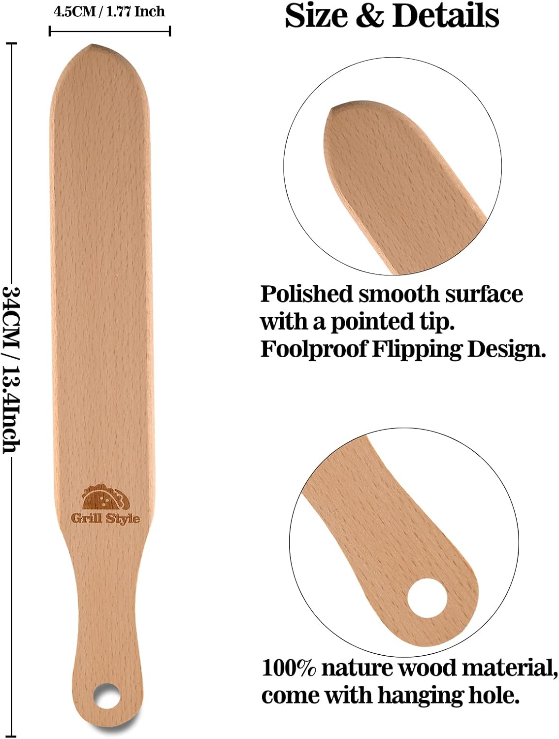 Crepe Spreader and Spatula Kit, Natural Wood Material Crepes Sticks | T-Shaped Batter Spreaders(3.5, 5, 7 Inch) &amp; Spatula Turner(13.4 Inch), Pancake Tool, Fit Any Crepe Pan Maker, Pack of 4