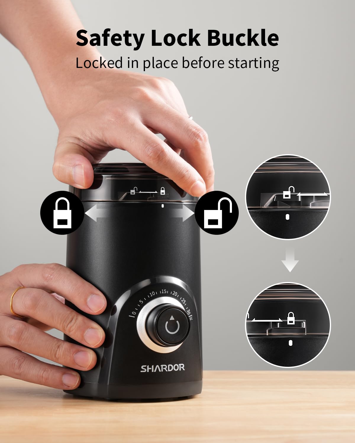 SHARDOR Electric Coffee Grinder, 70g Large Capacity Spice Grinder with Visual Timing Knob for Precise Grind, Quiet Coffe