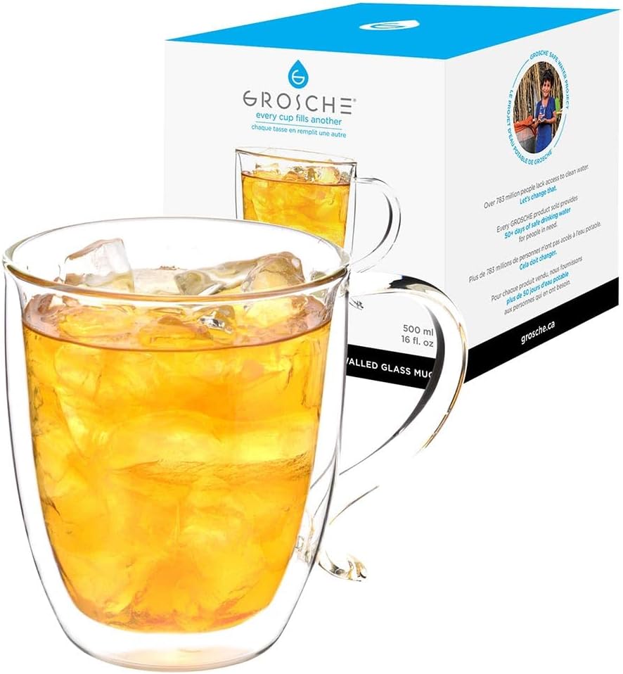 GROSCHE Cyprus Double Wall Glass Mug For Coffee, Tea And Cold Drinks, 16 Oz | Floating Drink Effect Adds Modern Style, While The Lightweight, Dishwasher-Safe Design Makes Daily Handling And Cleanup Easy.