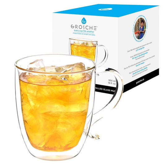 GROSCHE Cyprus 16 fl. oz Double-Wall Glass Mug Set | Espresso, Latte, Tea & More | Hot & Cold Beverages | Stylish &