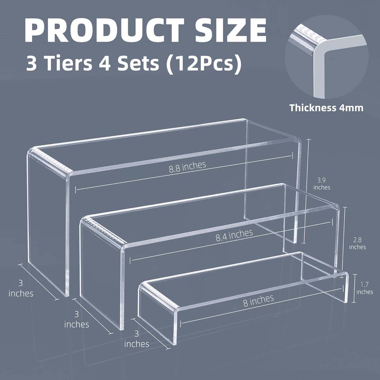 Goabroa 8'' Display Risers, Display Shelves, Riser for Decor, 12 Pcs