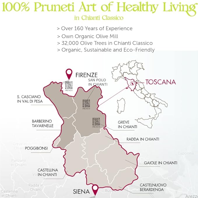 Pruneti Leccino Organic Extra Virgin Olive Oil from Tuscany – 2025 Gold Award Winning Italian Olive Oil from Italy – 400+ mg/kg Polyphenols evoo – First Cold pressed for Drinking & Finishing Use