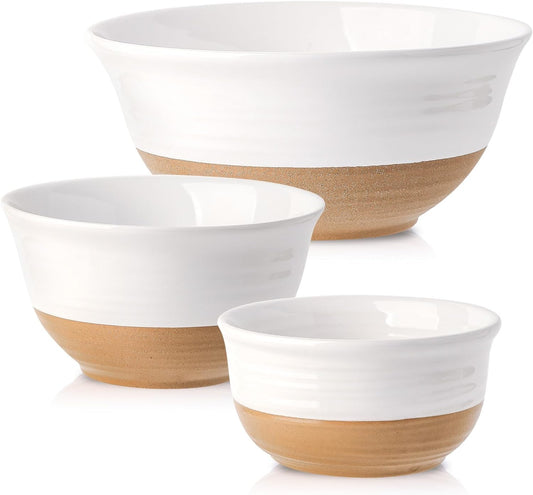 Hasense Ceramic Mixing Bowls, Large Salad Pasta Bowls Set, 2.1/1.0/0.5 Qt Serving Bowls for Entertaining, White Nesting