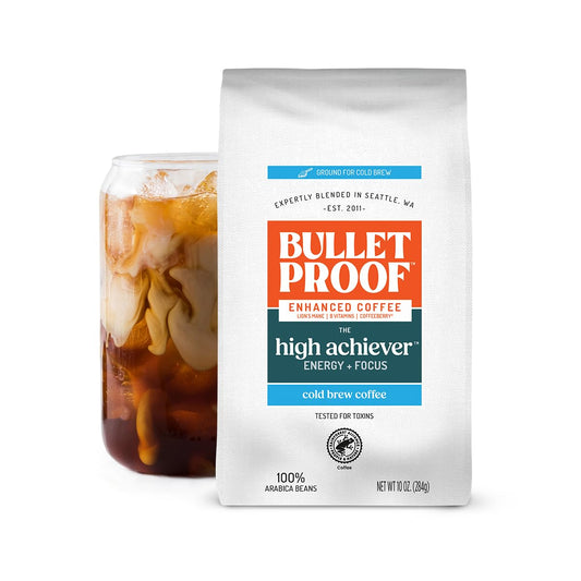 Bulletproof The High Achiever Course Ground Cold Brew Coffee, 10 Ounces, Medium-Dark Roast Enhanced Coffee with Lion's Mane