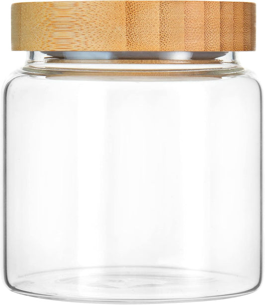 480 ml / 16 oz clear cute glass storage canister holder with airtight bamboo lid, modern decorative small container jar for